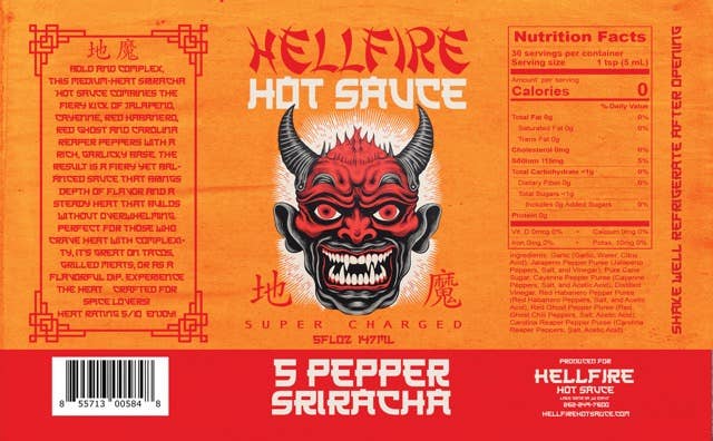 Hellfire 5-Pepper Blend Sriracha Sauce 5oz bottle