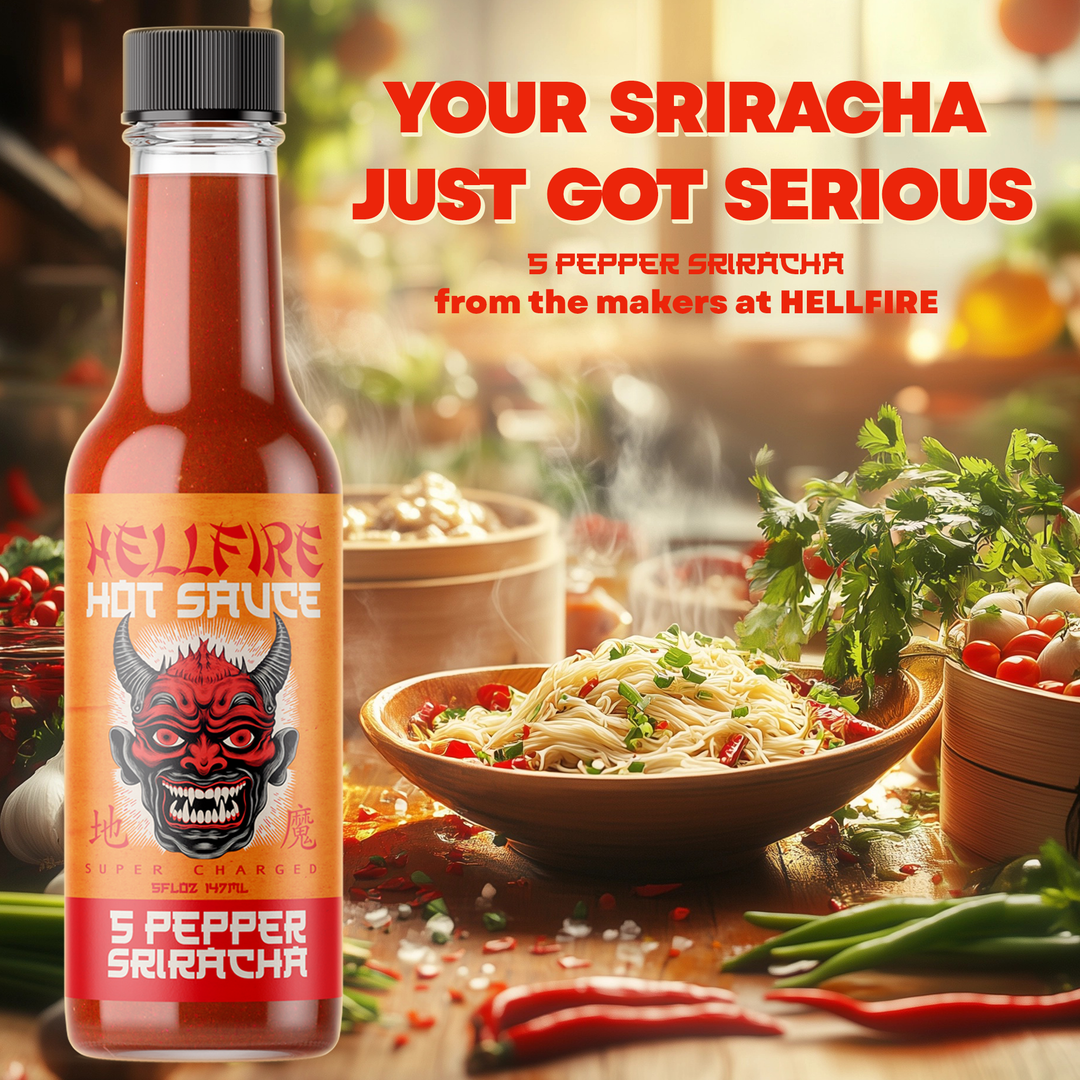 Hellfire 5-Pepper Blend Sriracha Sauce 5oz bottle