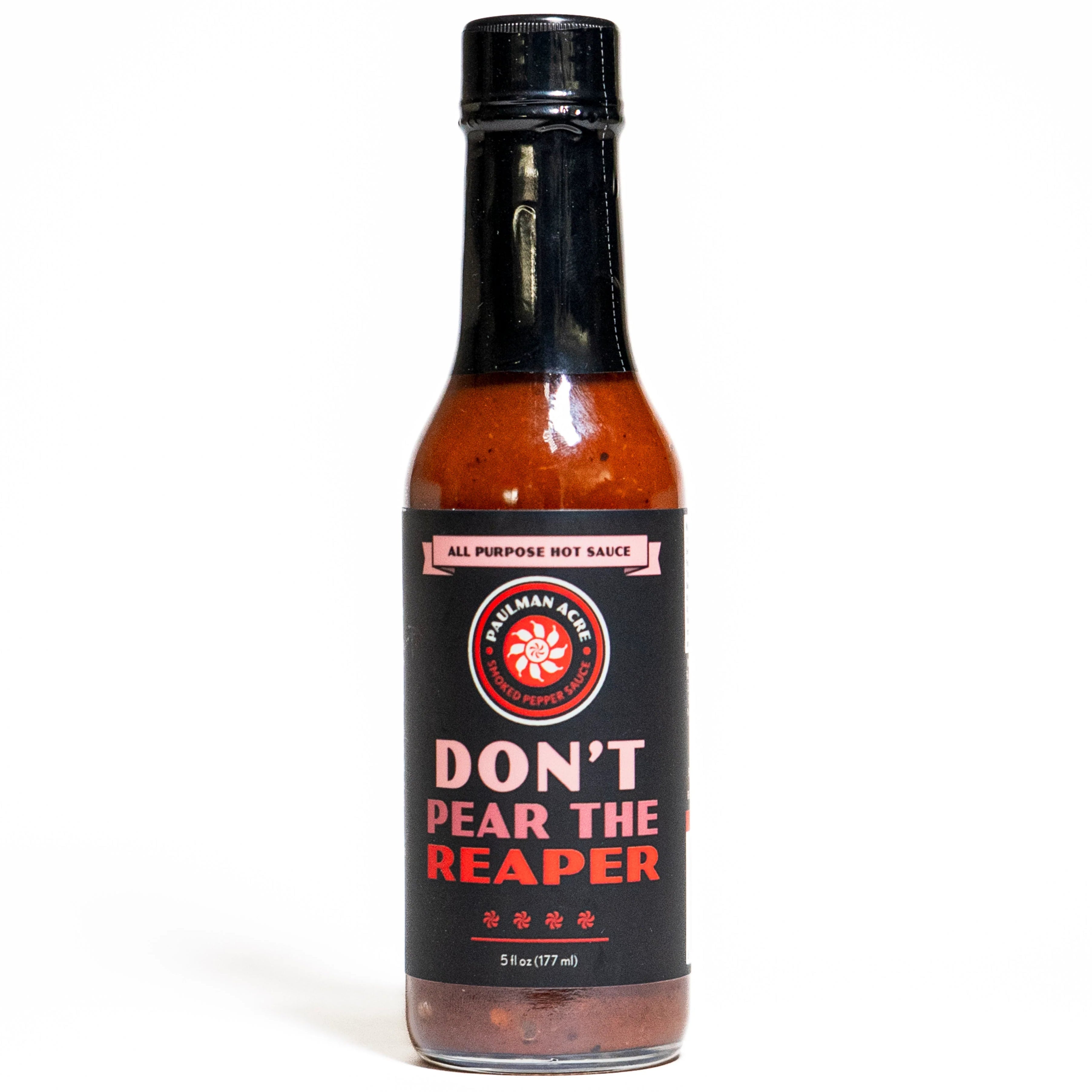 Bottle of Paulman Acre Don't Pear the Reaper Hot Sauce with a label featuring the product name and a red circular graphic, against a white background.